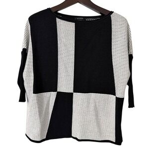 St. John Black and White Block Stripe Scoop Neck Sweater